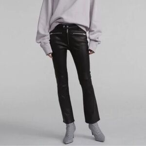 High-waisted zipper genuine leather pants